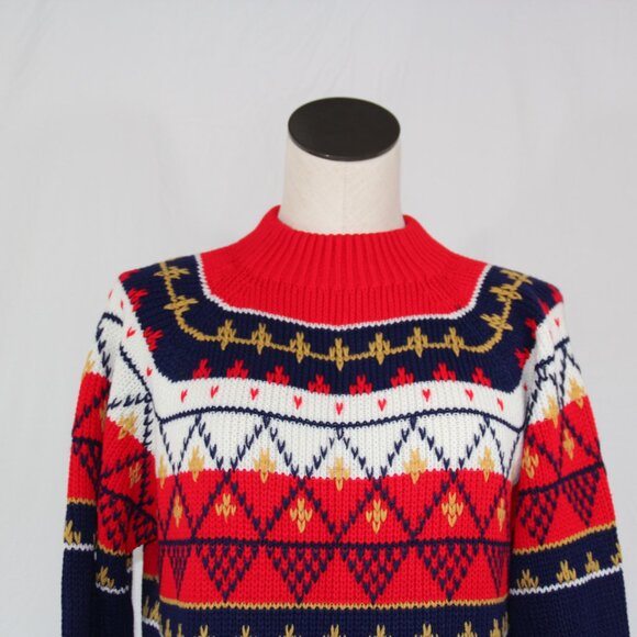 True Vintage 70s JC Penney Knit Pattern Sweater Red Navy Size Small Ski Winter - Picture 4 of 9